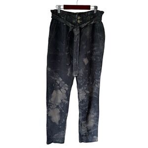 Lucky Brand Black Tie Dye High Waist Paper Bag Front Tie Linen Blend Pants 0/25